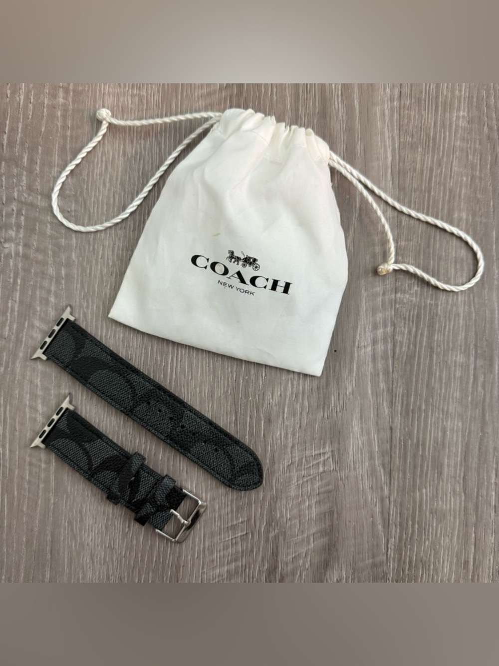 Authentic COACH Black Signature C Leather Apple Watch Band 42mm 44mm 45mm 49mm